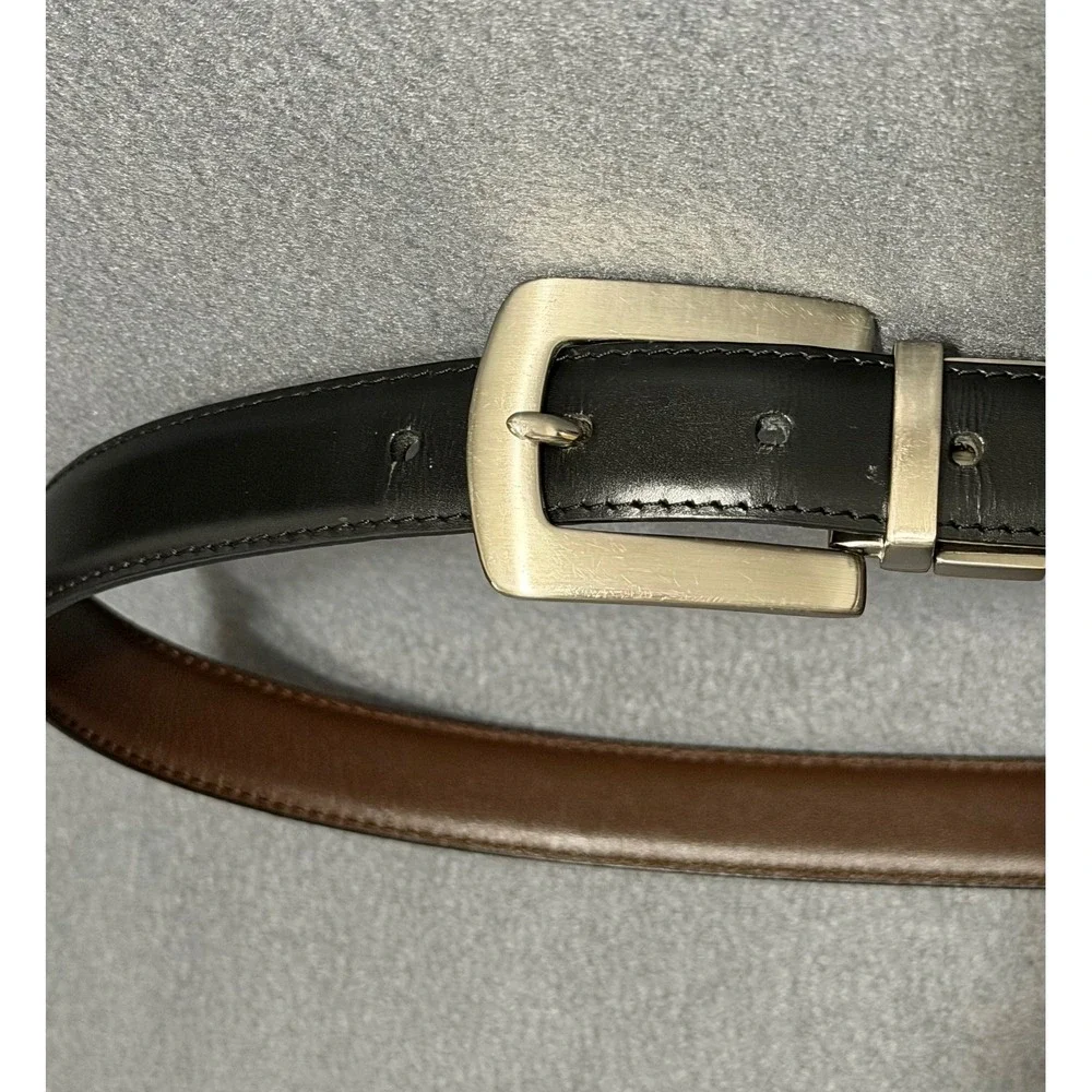 Mens sz M Reversible Leather Dress Belt Black Brown Swivel Buckle Size Medium